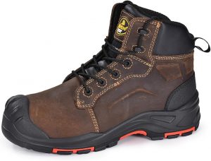 SAFETOE Botas de seguridad para hombre, botas de trabajo de punta compuesta, ligeras, de piel de vaca, a prueba de pinchazos, botas de trabajo de ajuste ancho