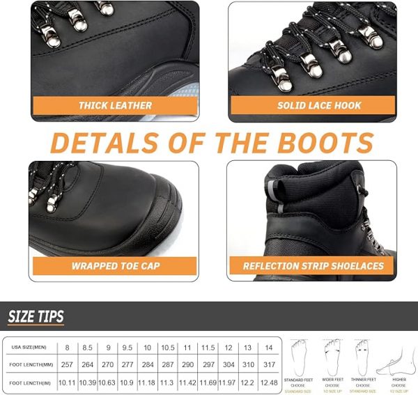 Botas de trabajo con punta de acero de 6 pulgadas para hombres, impermeables, duraderas, antideslizantes, calzado de seguridad industrial y de construcción, botas de trabajo para hombre