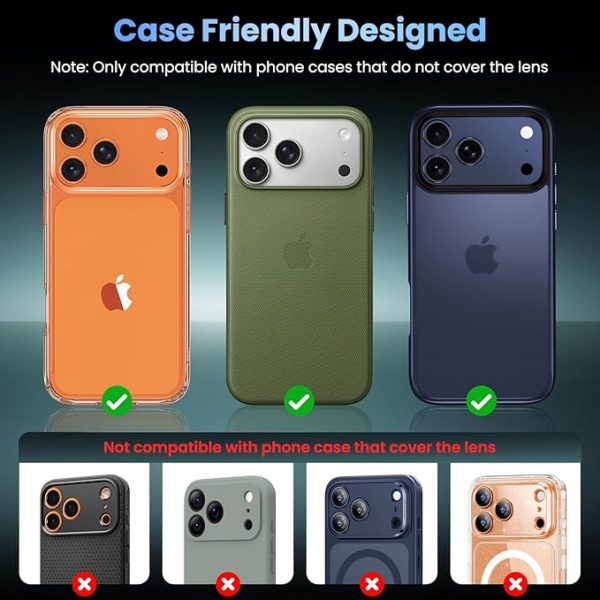 Uyiton Compatible with iPhone 17 Pro Max Camera Lens Protector - [Not Easy to Break][Strong Adsorption][Case-Friendly] Metal Tempered Glass Rear Camera Screen Cover - Cosmic Orange