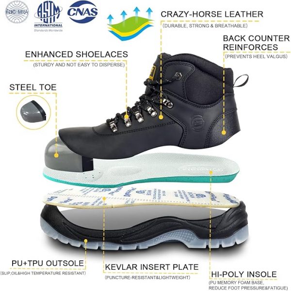 Botas de trabajo con punta de acero de 6 pulgadas para hombres, impermeables, duraderas, antideslizantes, calzado de seguridad industrial y de construcción, botas de trabajo para hombre