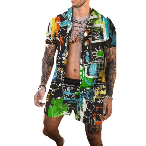 71cf6054-1b3d-4783-b5b6-6c54a47efc92.jpg Lapel 3D Printed Casual Slim-fitting Type Short Sleeve Shirt Outfit