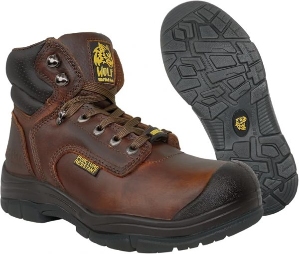 WOLF Work Boot | 100% Genuine Upper Leather | Oil, Heat, Chemical, Impact, Puncture, Abrasion Resistant | Electrical Hazards | Non-Slip Rubber Sole | Steel Toe | Padded Collar | Construction | Industrial PPE