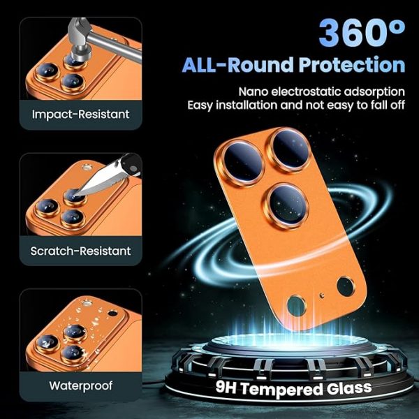 Uyiton Compatible with iPhone 17 Pro Max Camera Lens Protector - [Not Easy to Break][Strong Adsorption][Case-Friendly] Metal Tempered Glass Rear Camera Screen Cover - Cosmic Orange