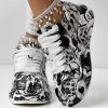 Women's Casual Round Toe Thick Sole Lace-Up Sneakers, Random Print Design, Comfortable Sporty Shoes For Daily Wear