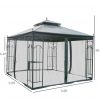 10x10 Steel Patio Gazebo Canopy Grey With Mesh Curtains Shelves