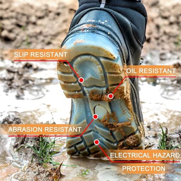 Botas de trabajo con punta de acero de 6 pulgadas para hombres, impermeables, duraderas, antideslizantes, calzado de seguridad industrial y de construcción, botas de trabajo para hombre
