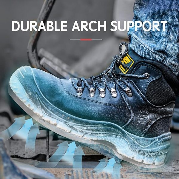 Botas de trabajo con punta de acero de 6 pulgadas para hombres, impermeables, duraderas, antideslizantes, calzado de seguridad industrial y de construcción, botas de trabajo para hombre