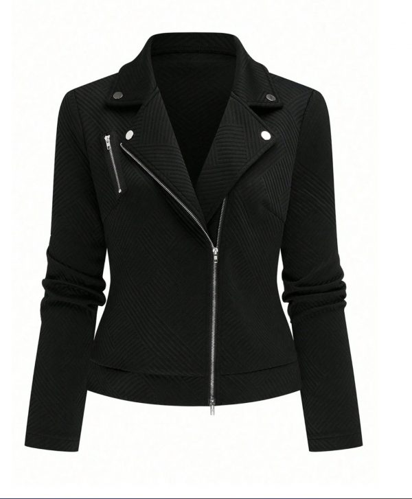 Women's Oblique Zipper Fastener Decoration Slim Casual Jacket
