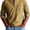 V-neck Long-sleeved T-shirt With Button Design Fashion Casual Solid Color Pullover Top Men's Clothing