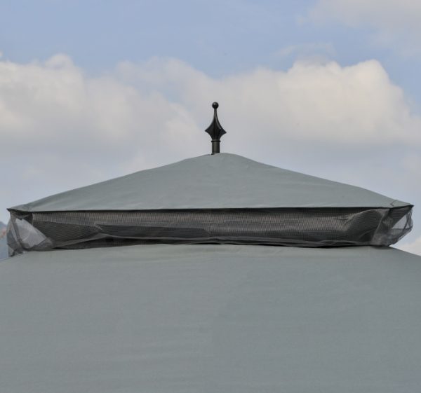 10x10 Steel Patio Gazebo Canopy Grey With Mesh Curtains Shelves