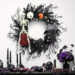 Halloween Wreath Decoration Skeleton Garland - Wall Hanging Plastic Decor For Harvest, Halloween & Universal Holidays