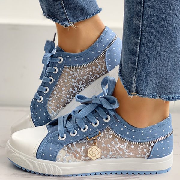 Floral Embroidered Polka Dot Print Sneakers