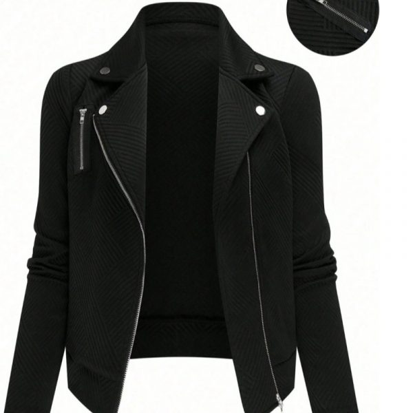 Women's Oblique Zipper Fastener Decoration Slim Casual Jacket