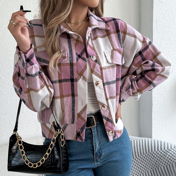 90ea5c8f-ef03-47e6-b136-c4bcdf163753.jpg Womens Button Down Shirts Jacket Long Sleeve Plaid Shackets Business Casual Blouse Top
