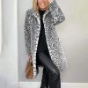 Women's Leopard Print Plush Jacket, Cozy Loose-Fit Warm Coat Elegant Medium-Length Fall Winter Outwear