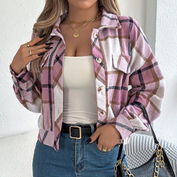9a1d6849-2d07-44d5-8dc9-4b43af3ddfc3.jpg Womens Button Down Shirts Jacket Long Sleeve Plaid Shackets Business Casual Blouse Top
