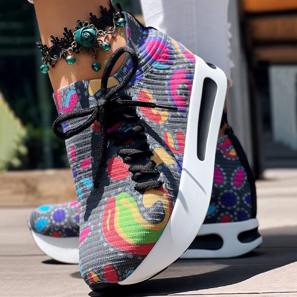 9b45e32a-a3af-4fb0-ac94-6bc46a74c2a7.jpg Women's Random Print Side Lace-Up Elastic Sport Shoes, Comfortable Slip-On Sneakers For Women, Casual Daily Wear Footwear