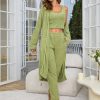 Women's Fuzzy 3 Piece Sweatsuit Open Front Cardigan Crop Tank Tops Wide Legs Pants Lounge Sets