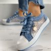 Floral Embroidered Polka Dot Print Sneakers