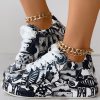 Women's Casual Round Toe Thick Sole Lace-Up Sneakers, Random Print Design, Comfortable Sporty Shoes For Daily Wear