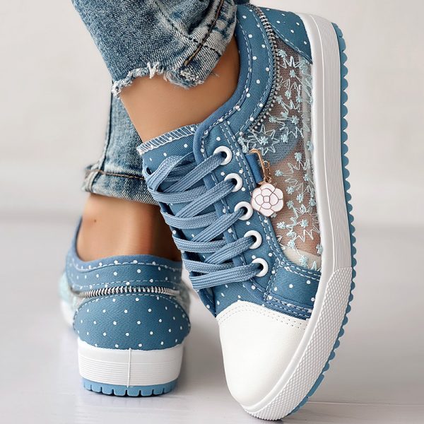 Floral Embroidered Polka Dot Print Sneakers