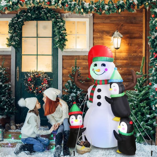 1Pc 5.9FT Christmas Inflatable Outdoor Decoration Snowman Penguin Blow Up Yard Decoration With LED Light Built-in Air Blower For Winter Holiday Xmas Garden