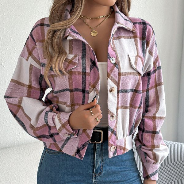 ab4ff45a-5755-4f7b-aa44-92b2fb260477.jpg Womens Button Down Shirts Jacket Long Sleeve Plaid Shackets Business Casual Blouse Top