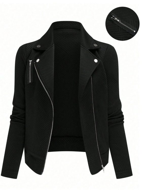 Women's Oblique Zipper Fastener Decoration Slim Casual Jacket