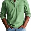 V-neck Long-sleeved T-shirt With Button Design Fashion Casual Solid Color Pullover Top Men's Clothing