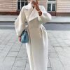 Women's Classic Winter Long Coat, Double-Breasted Belted Trench With Wide Lapel, Solid Color Oversized Overcoat For Casual Style