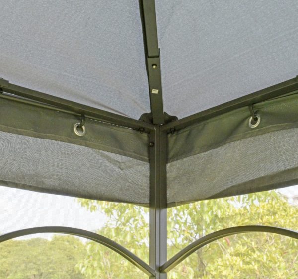 10x10 Steel Patio Gazebo Canopy Grey With Mesh Curtains Shelves