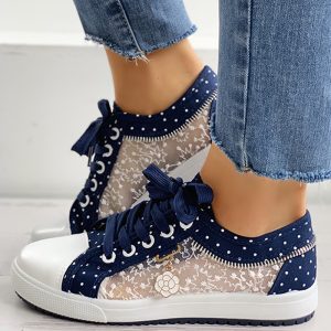 Floral Embroidered Polka Dot Print Sneakers