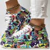 Women's Casual Round Toe Thick Sole Lace-Up Sneakers, Random Print Design, Comfortable Sporty Shoes For Daily Wear