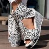 Round Toe Fish Mouth Leopard Print Casual High Heel Wedge Shoes - Anklet Not Included