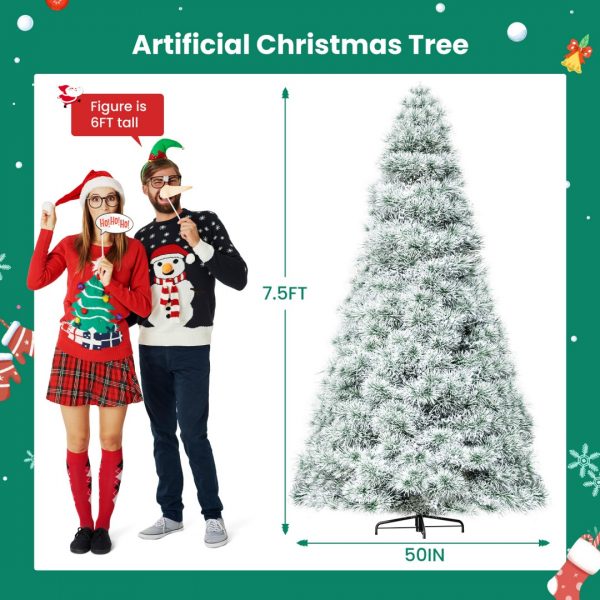 Pre-lit Artificial Christmas Tree, Prelighted Green Artificial Hinged Spruce Xmas Tree With 347 Branch Tips, 120 Incandescent Lights