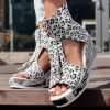 Round Toe Fish Mouth Leopard Print Casual High Heel Wedge Shoes - Anklet Not Included