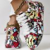 Women's Casual Round Toe Thick Sole Lace-Up Sneakers, Random Print Design, Comfortable Sporty Shoes For Daily Wear