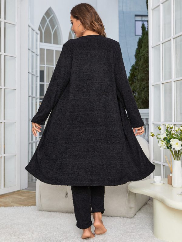 Women's Fuzzy 3 Piece Sweatsuit Open Front Cardigan Crop Tank Tops Wide Legs Pants Lounge Sets