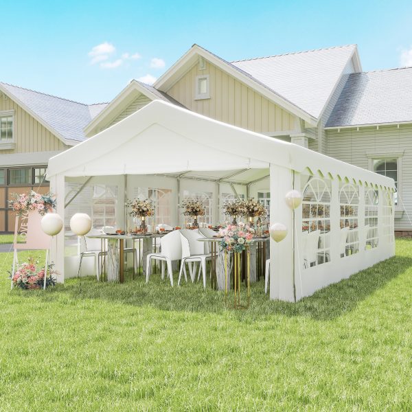 d9b60d58-e355-43d0-9197-0b3047b856ba.jpg 13' X 26' Heavy-Duty Outdoor Carport Party Event Tent, Patio Gazebo Canopy Pavilion With 4 Sidewalls & 8 Windows, White