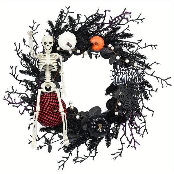 Halloween Wreath Decoration Skeleton Garland - Wall Hanging Plastic Decor For Harvest, Halloween & Universal Holidays
