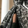 Women's Autumn Winter Long Sleeve Lace Trim Floral Print Vintage Long Trench Coat