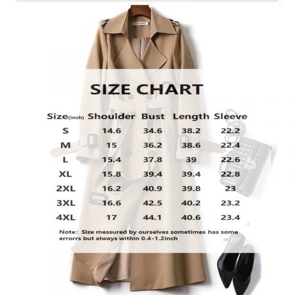 Women's Classic Trench Coat, Solid Color Long Sleeve Belted Mid-Length Jacket With Button Detail For Spring And Fall