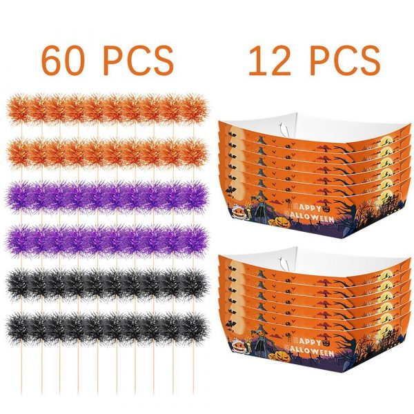 72 Pcs Halloween Party Supplies Halloween Disposable Paper Food Trays With 60 Pcs Firework Party Picks For Halloween Food Storage Charcuterie Board Serving
