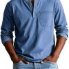 V-neck Long-sleeved T-shirt With Button Design Fashion Casual Solid Color Pullover Top Men's Clothing