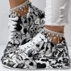 Women's Casual Round Toe Thick Sole Lace-Up Sneakers, Random Print Design, Comfortable Sporty Shoes For Daily Wear