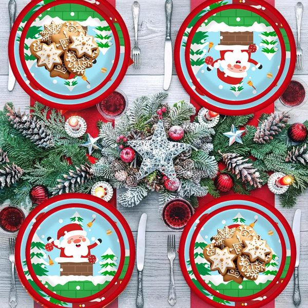 30Pcs Christmas Party Tableware Set 7 And 9 Inch Elk Claus Paper Plates 3.5 Inch Paper Cup Cute Xmas Disposable Cups For Xmas Holiday Dinner Supplies
