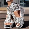Round Toe Fish Mouth Leopard Print Casual High Heel Wedge Shoes - Anklet Not Included