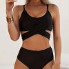 European And American Oversized Women's Bikini Suit Chest Cross Solid Color Swimsuit