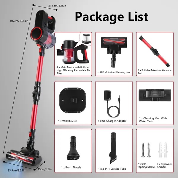 149efc96-b1bb-439a-974a-6b432ba96ba2.jpg Cordless Vacuum Cleaner Lightweight Handheld Vacuum Upright Stick Floor Vacuum Battery Powered Mop With Lighting 2 Speeds 12000PA Suction 4 Tools Mount Bracket 180° Foldable