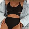 European And American Oversized Women's Bikini Suit Chest Cross Solid Color Swimsuit